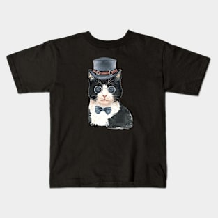 Handsome Cat with Hat Kids T-Shirt